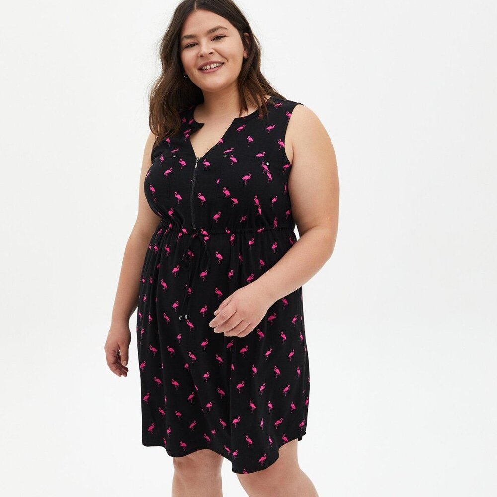 Torrid Mini Challis Zip-Front Shirt Dress Flamingo Size 4